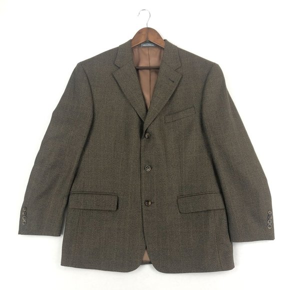 Oscar De La Renta Men's Size 42S Brown 100% Lambswool Three-Button Blazer Jacket - Picture 1 of 9